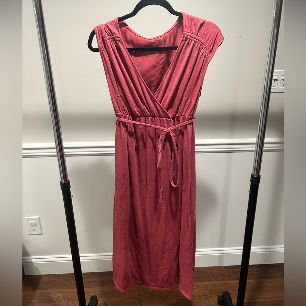 Isabel Maternity Rose Pink Empire Waist Midi Dress - Size L